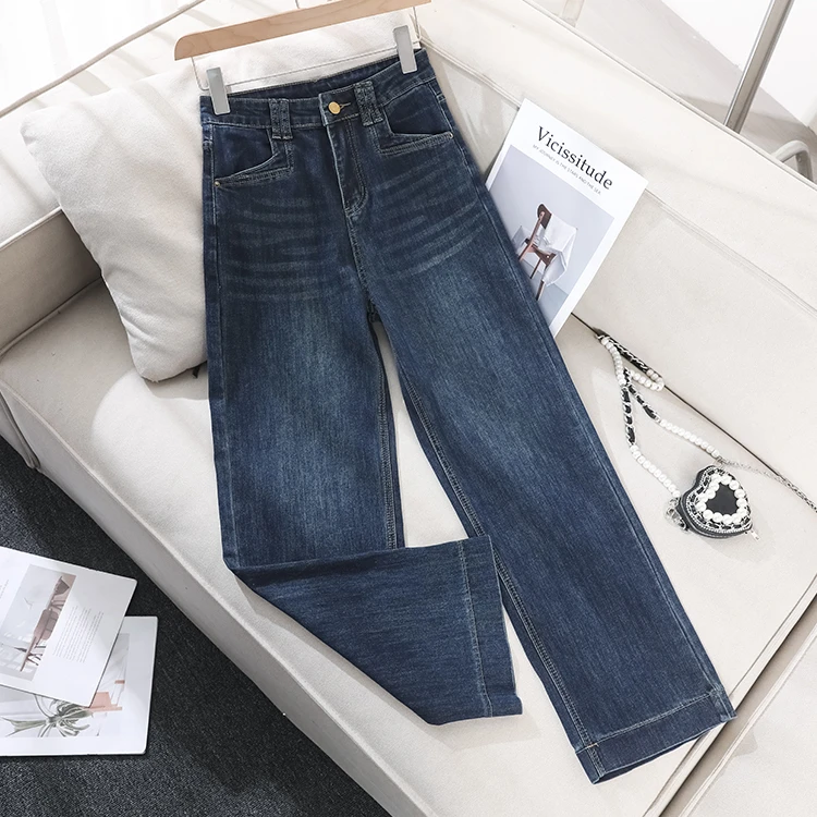 2025年春季新款高腰显瘦直筒牛仔裤女弹力宽松小个子九分阔腿裤子