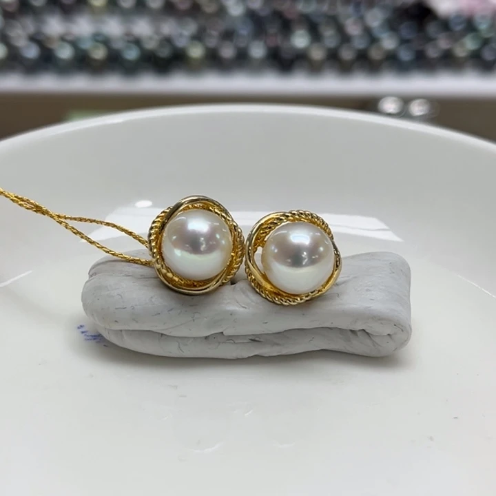 银S925镶嵌耳饰海水珍珠AK8-9m 5号