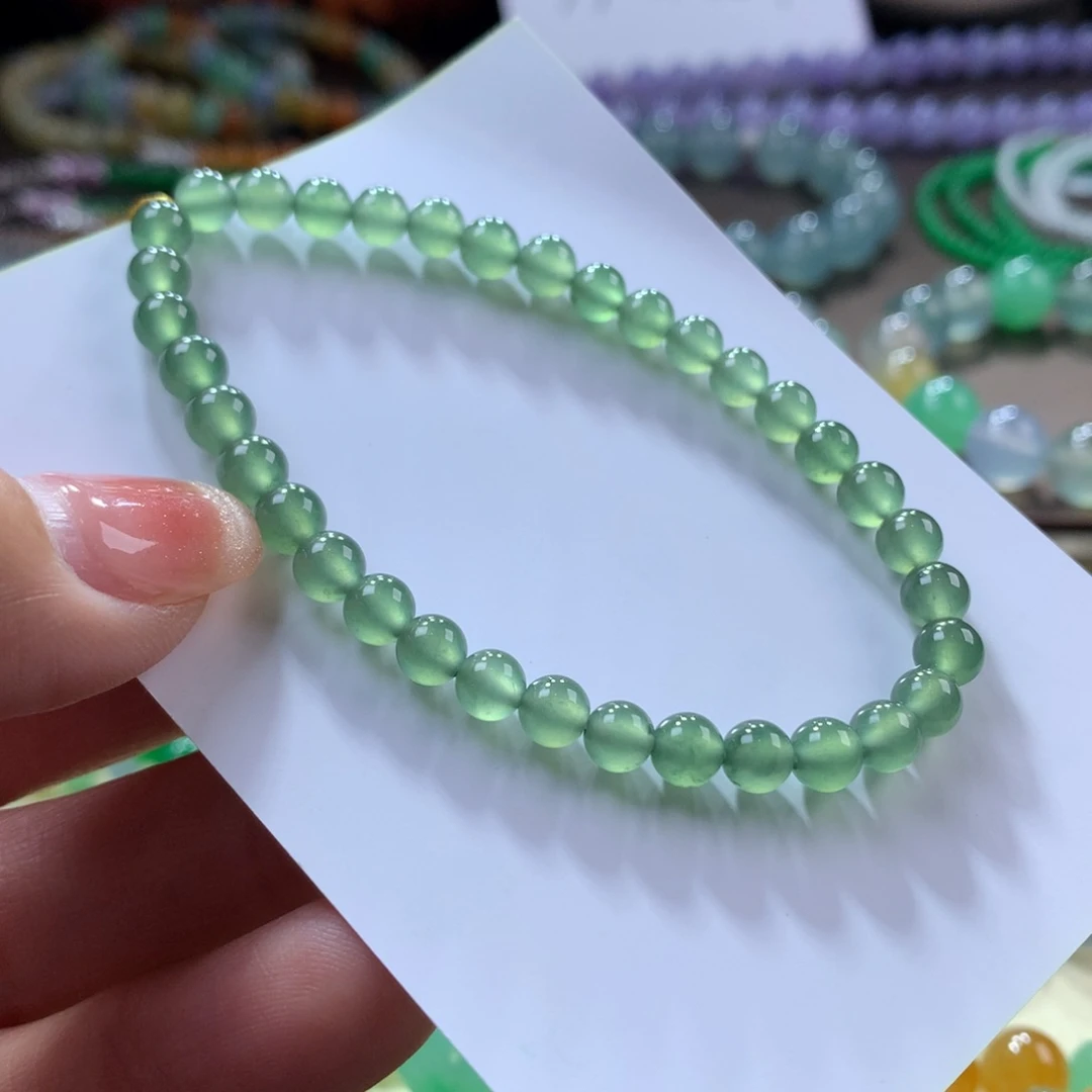 翡翠手链未镶嵌高冰波橄榄绿卡5