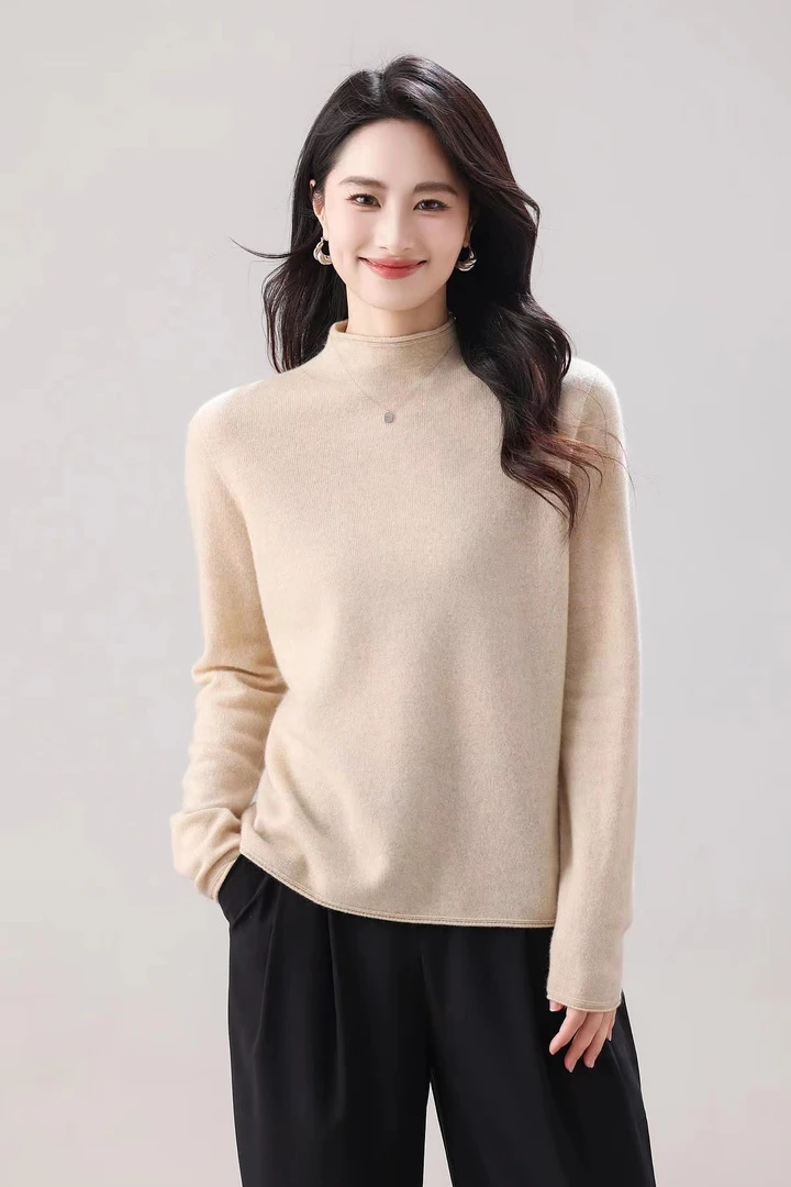 女士山羊绒衫秋冬保暖半高领软糯内搭针织打底衫 S83001