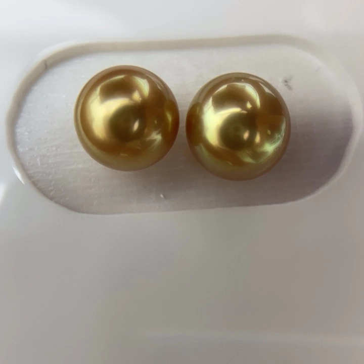 未镶嵌裸珠海水珍珠8.3mm深浓茶金小极光对珠