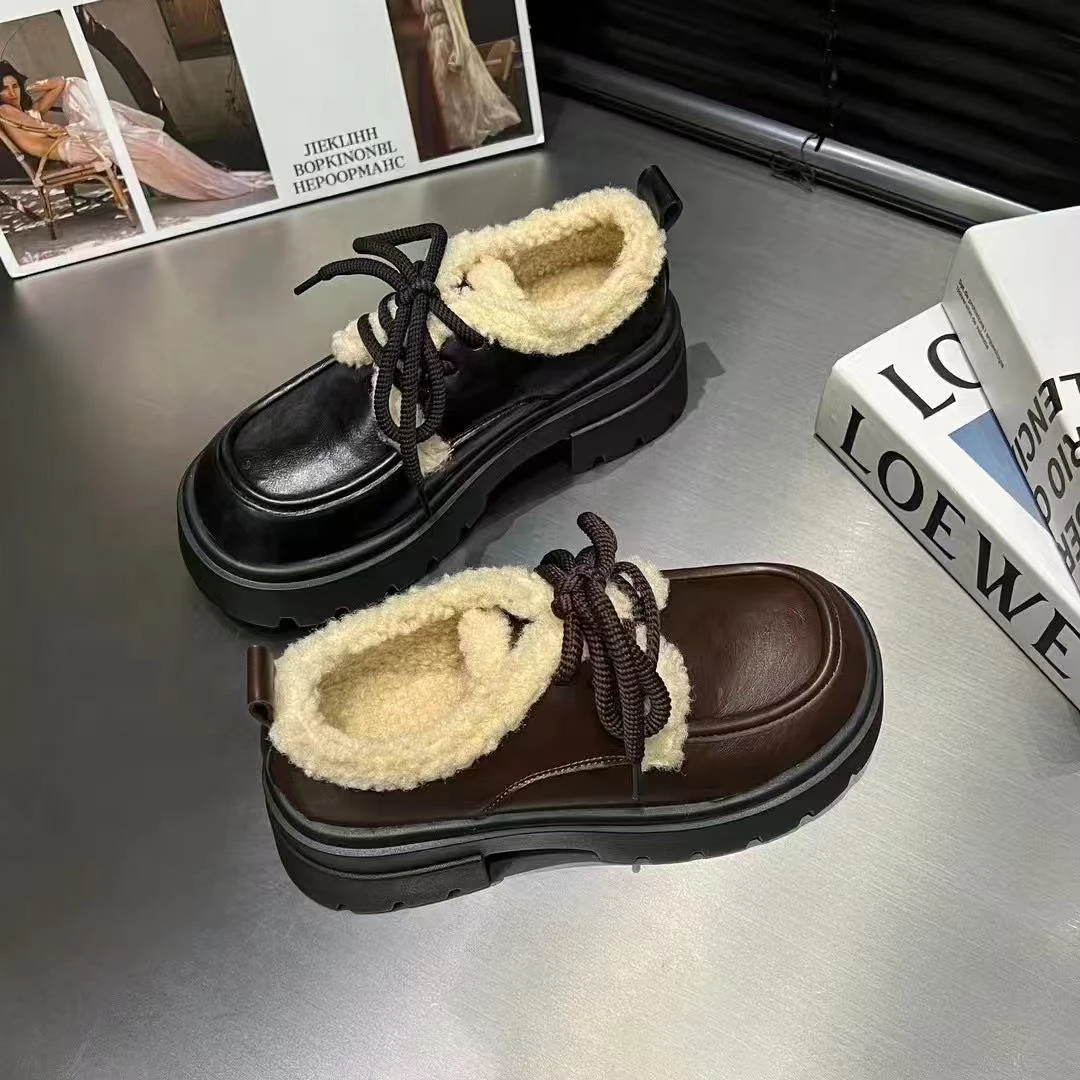 厚底雪地靴冬外穿新款加绒加厚勃肯乐福鞋羊羔毛毛棉鞋 22885