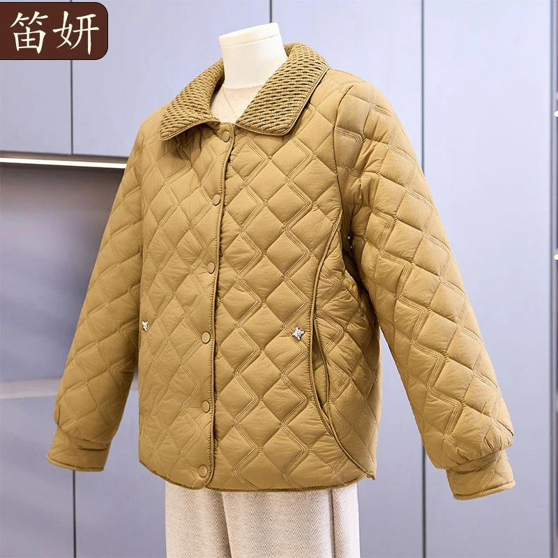 洋气妈妈秋冬装加绒加厚棉袄中年女装新款棉衣中老年格子棉服外套