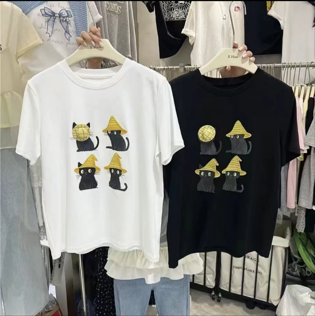 卡通动漫圆领短袖猫咪