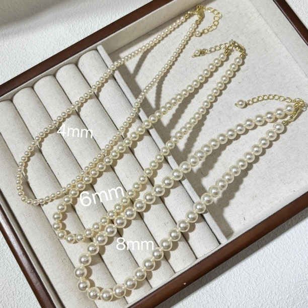 铜合金仿珍珠项链 2025气质百搭素款串珠复古法式香槟色项链高级