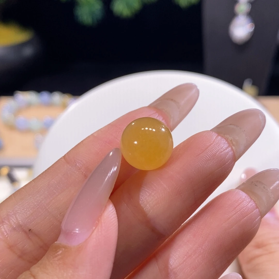 翡翠未镶嵌颈饰翡翠冰鲜黄圆珠12+mm