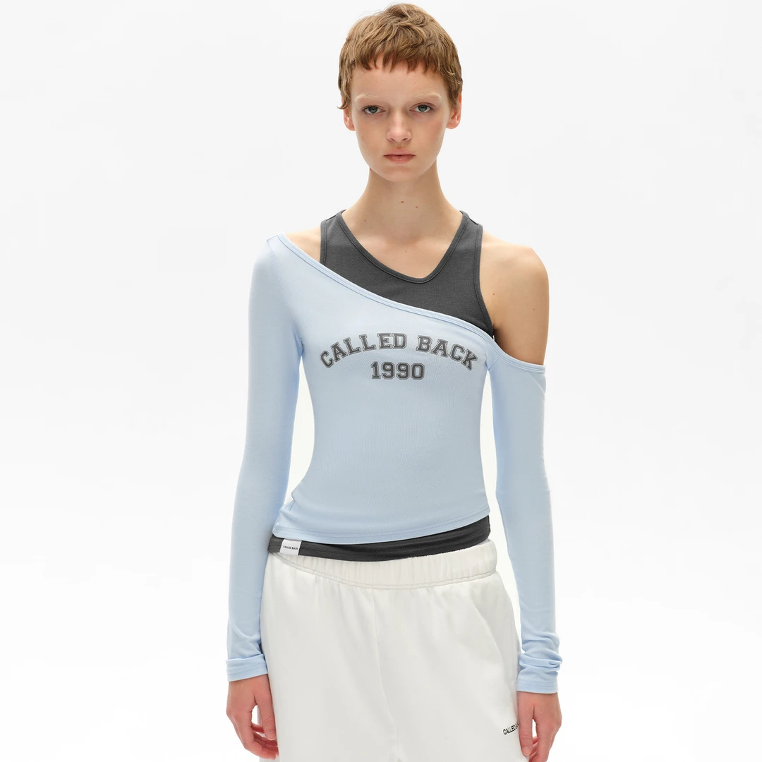 CALLED BACK夏季新款不对称设计感辣妹真两件薄款吊带背心长袖T恤