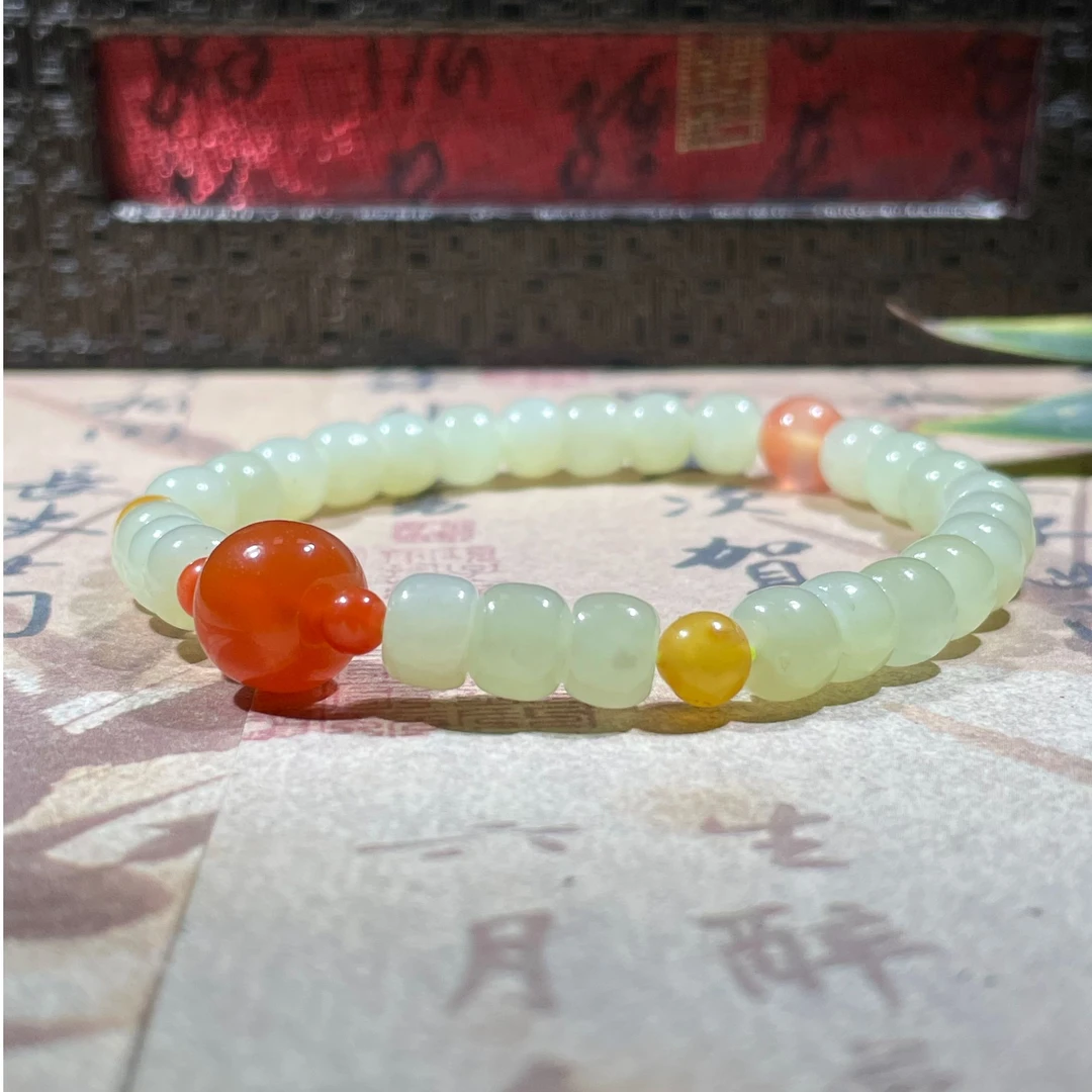 天然和田玉老型黄口手串温润柔美精致百搭显气质手工DIY