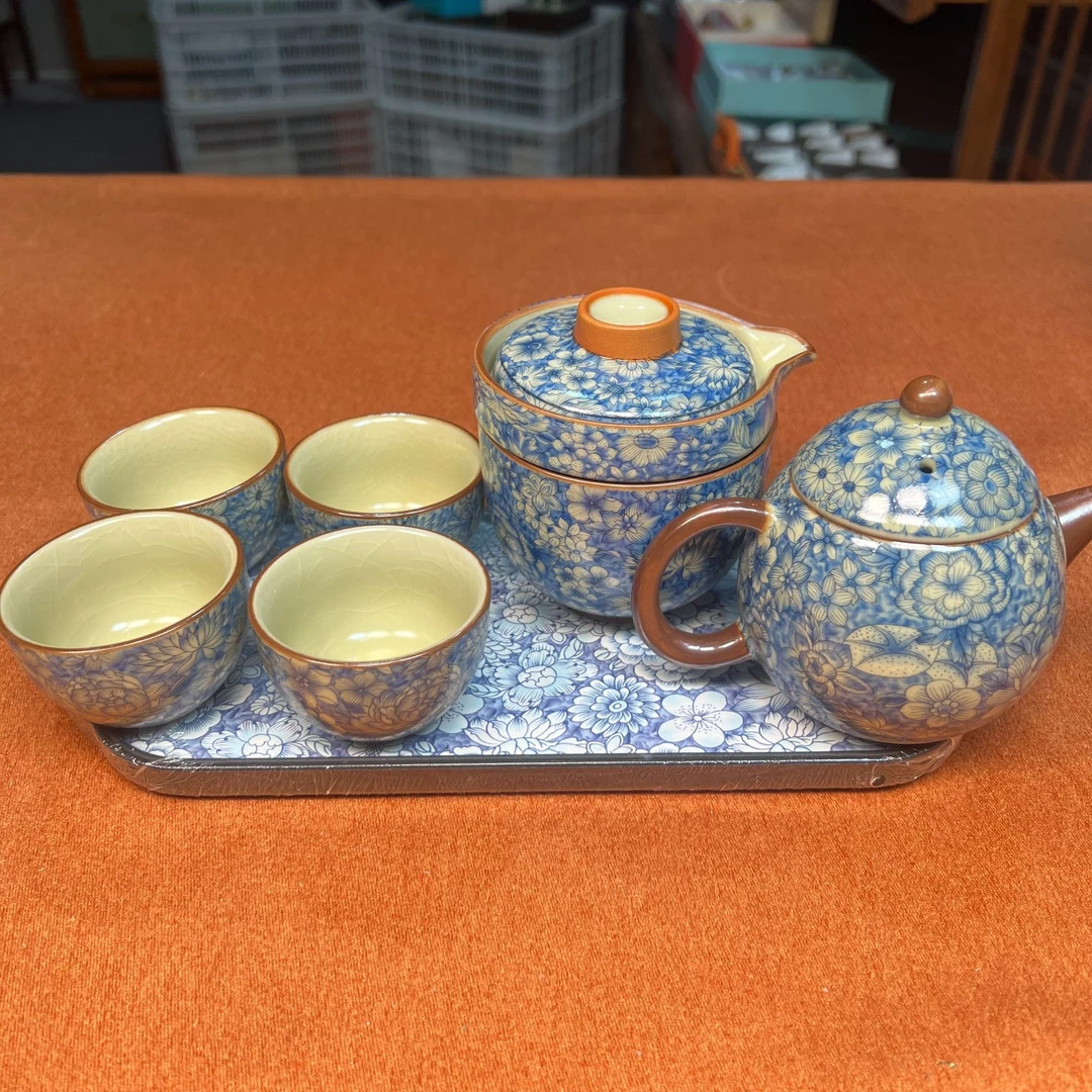 景德镇复古老陶泥青花瓷泡茶壶茶具套装 645
