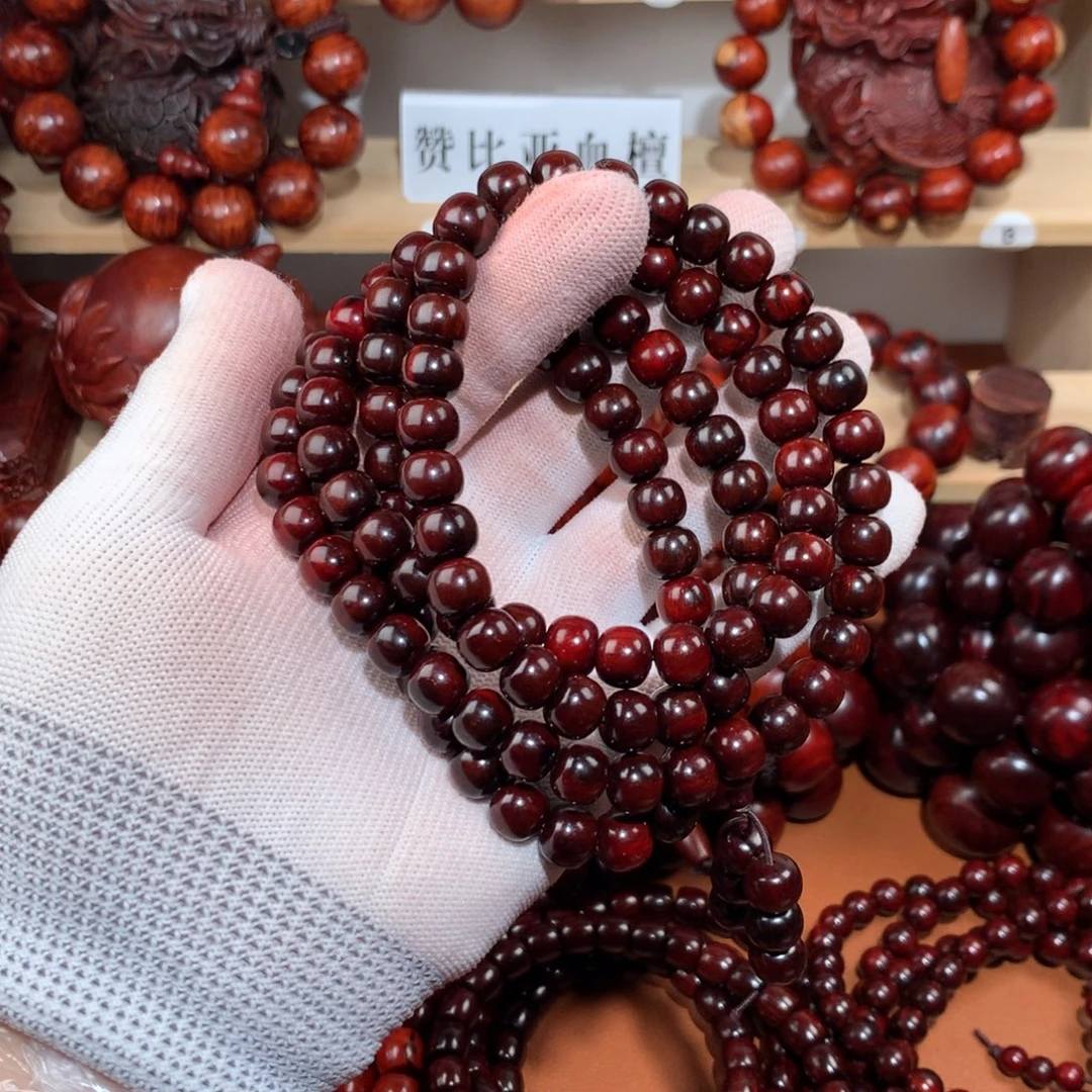 木8x9老型珠镇泥-鸡血红火焰纹黑漂红