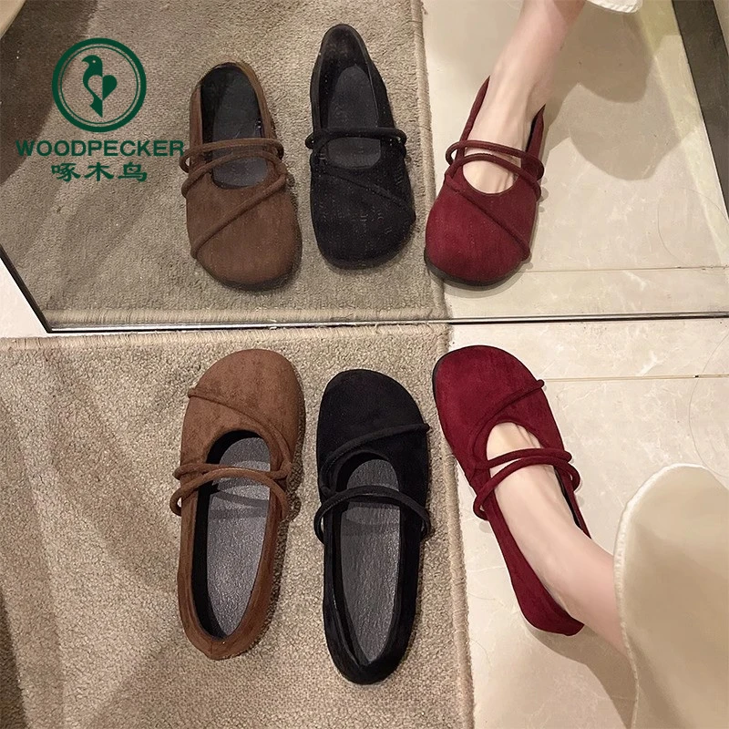 啄木鸟圆头复古软底勃肯鞋春季森系平底玛丽珍单鞋女芭蕾舞奶奶鞋