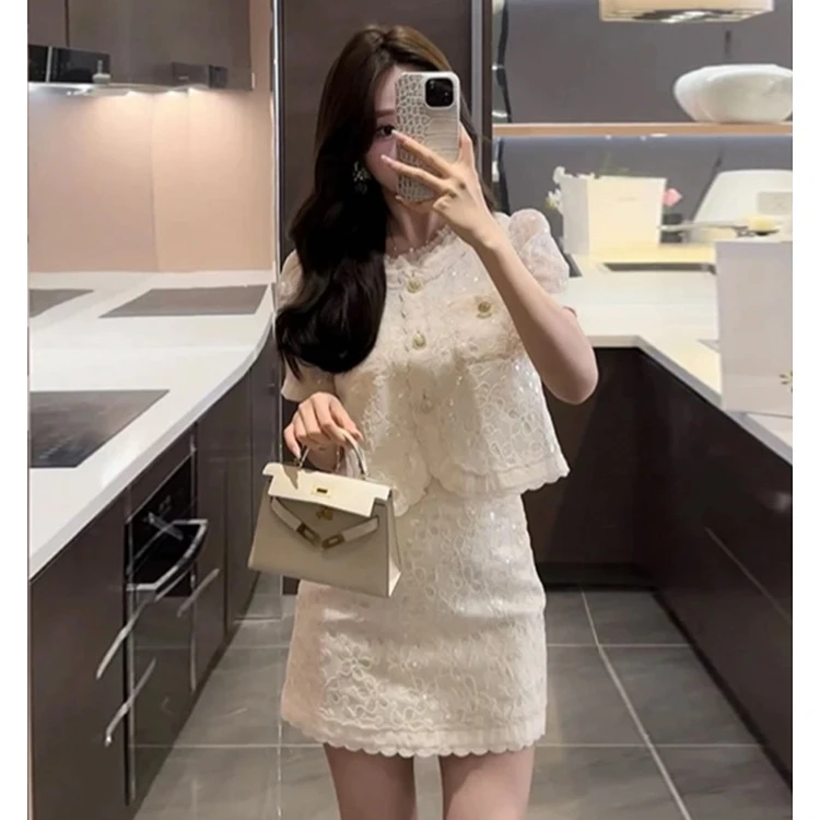 【璇子】大码胖妹妹夏季新款气质小香风高级感上衣+半身裙两件套装