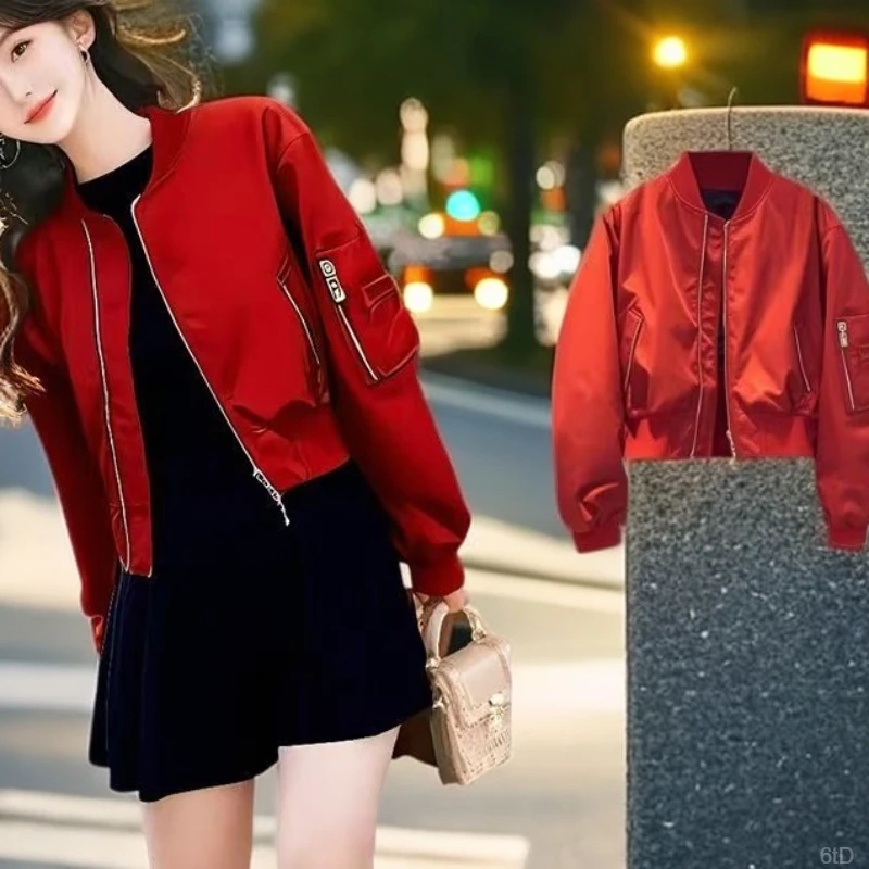 短款休闲高级高级夹克外套女欧美红色外套超火本命年漂亮2025初秋