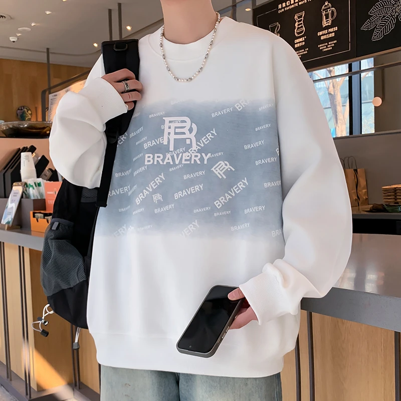 2025春季新款青少年男士卫衣时尚潮流百搭学院风学生印花t恤上衣