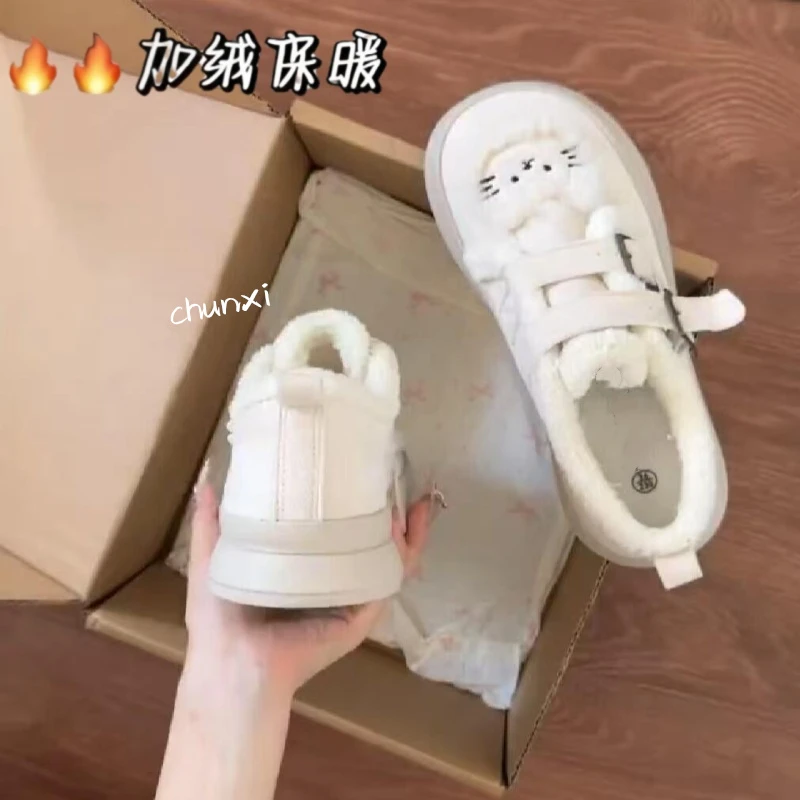 可爱猫咪2025新款秋冬加绒保暖棉鞋高颜值百搭学生魔术贴板鞋女款