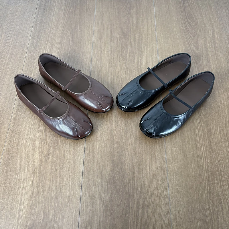 栖屿森~复古方头软皮浅口单鞋女百搭通勤平底百搭玛丽珍鞋女鞋