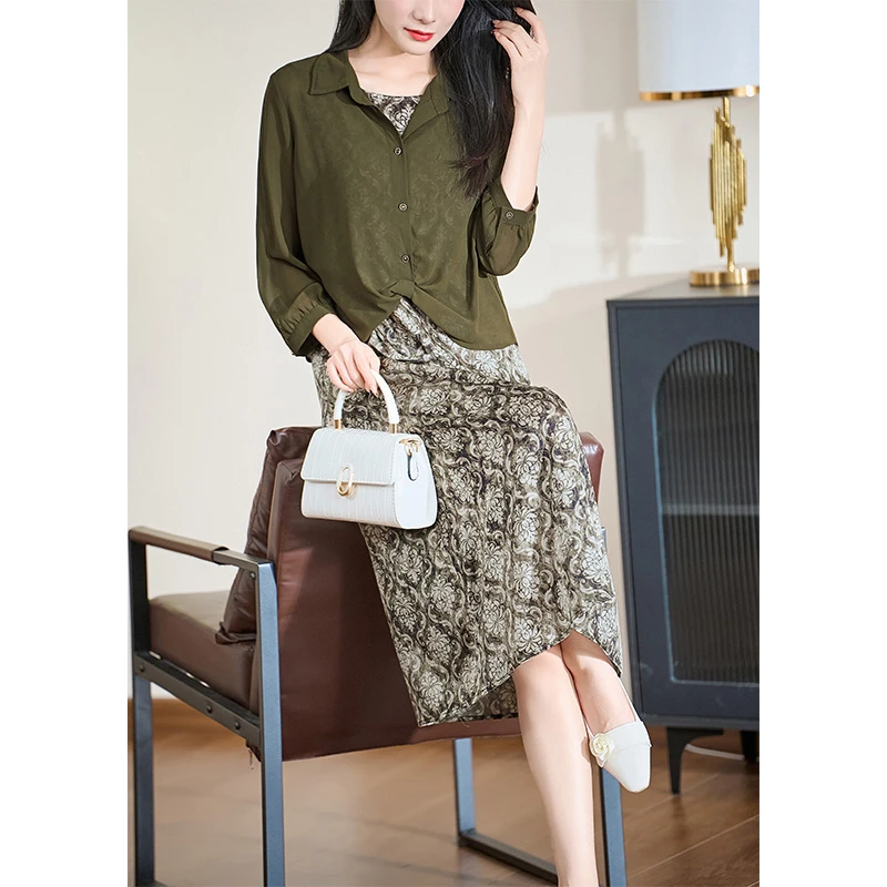 【真两件】迪欧芙轻奢云锦缎时尚春女新款优雅2025连衣裙#XTZ87839