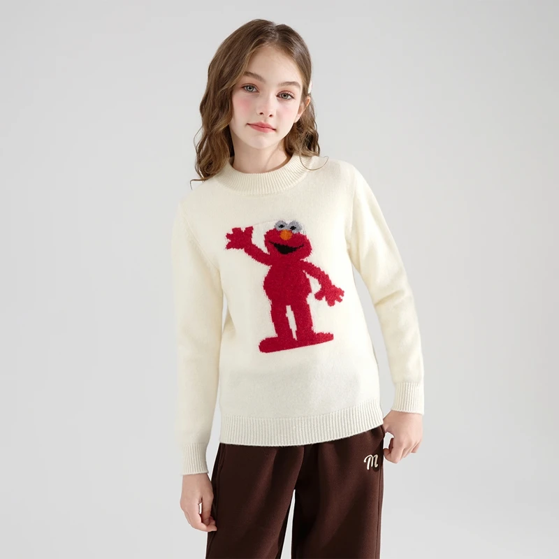 儿童羊毛衫卡通毛衣女童针织打底衫秋冬新款羊绒圆领提花时尚