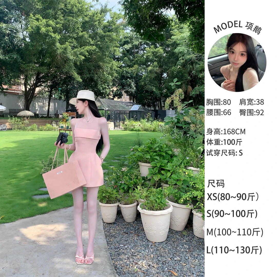 天鹅er【里昂大小姐】小个子短款夏季小众连衣裙无袖E25Q2249