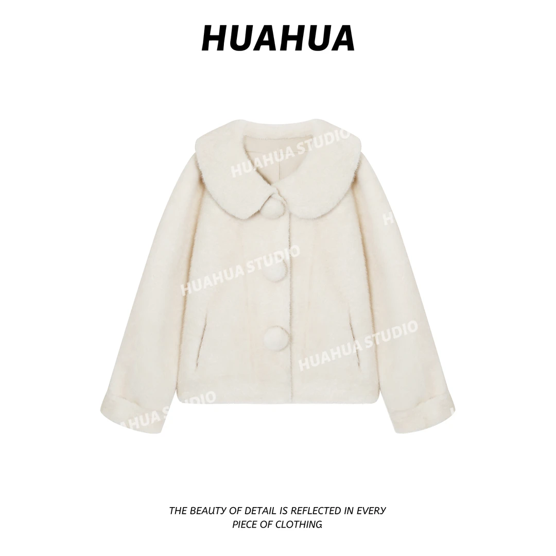 【花花】极光雪球~韩系雪球仿水貂毛时尚设计师短款环保毛毛外套