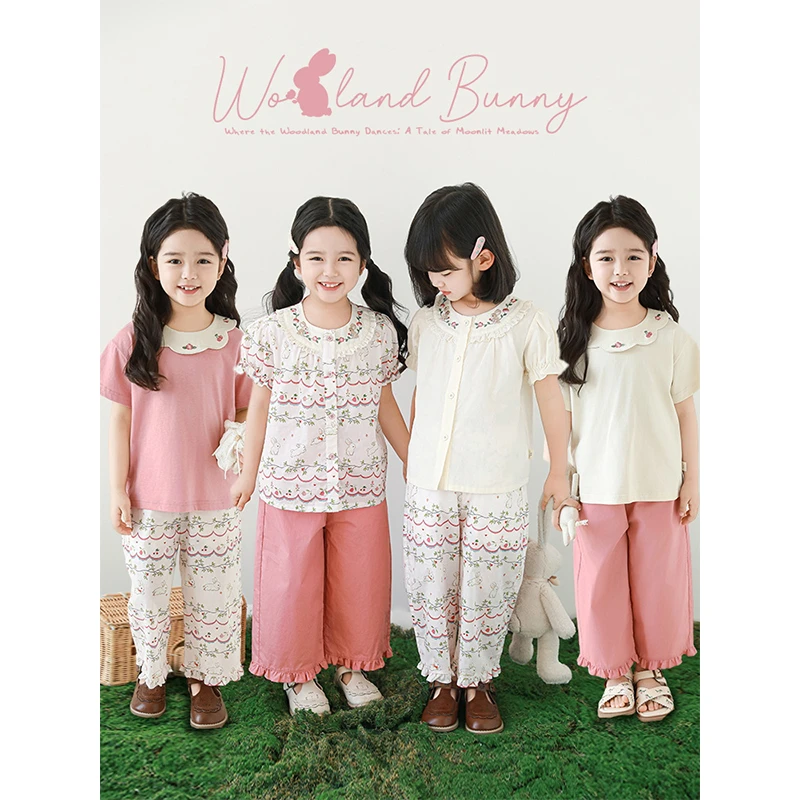 YOEHYAUL/幼悠【林间小兔】夏肆波下宝宝薄款女孩印花直筒裤 X5128