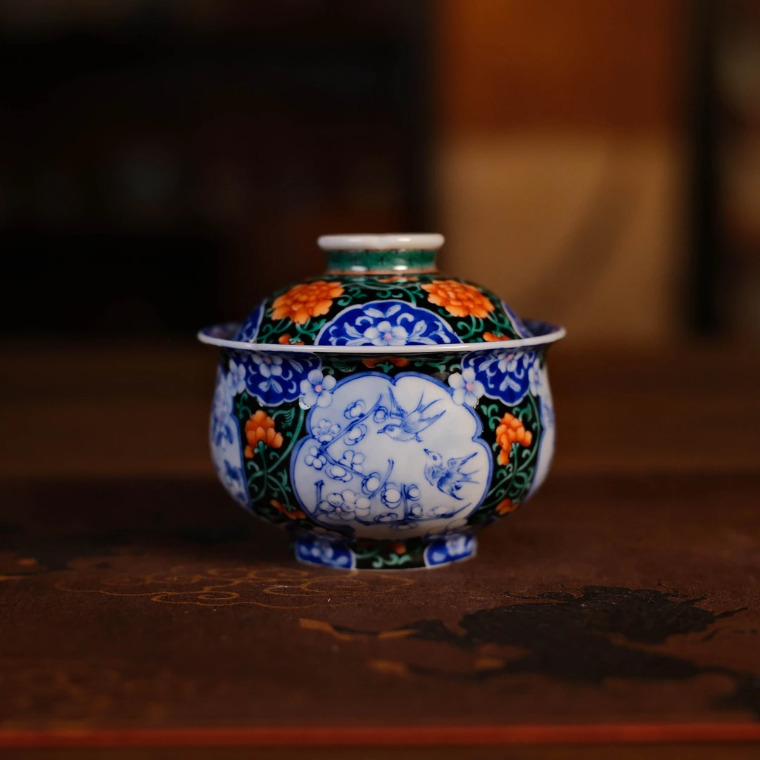 《青樵轩》青樵轩鸟语花香布袋盖碗