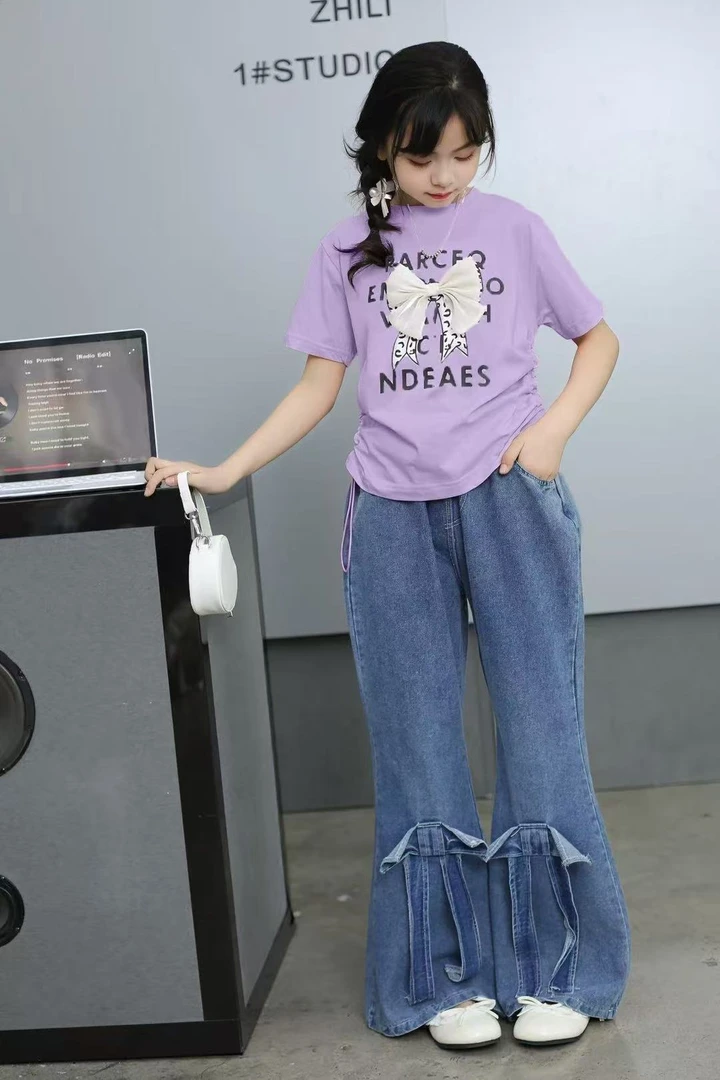 2501【商场同款】女童夏装套装2025新款中大童女孩洋气短袖微喇裤