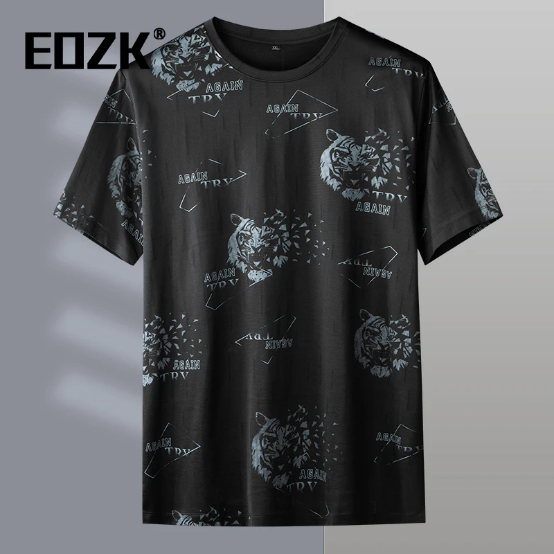 Eozk男士t恤短袖加肥加大码潮流烫钻宽松半袖特大号休闲圆领冰丝T