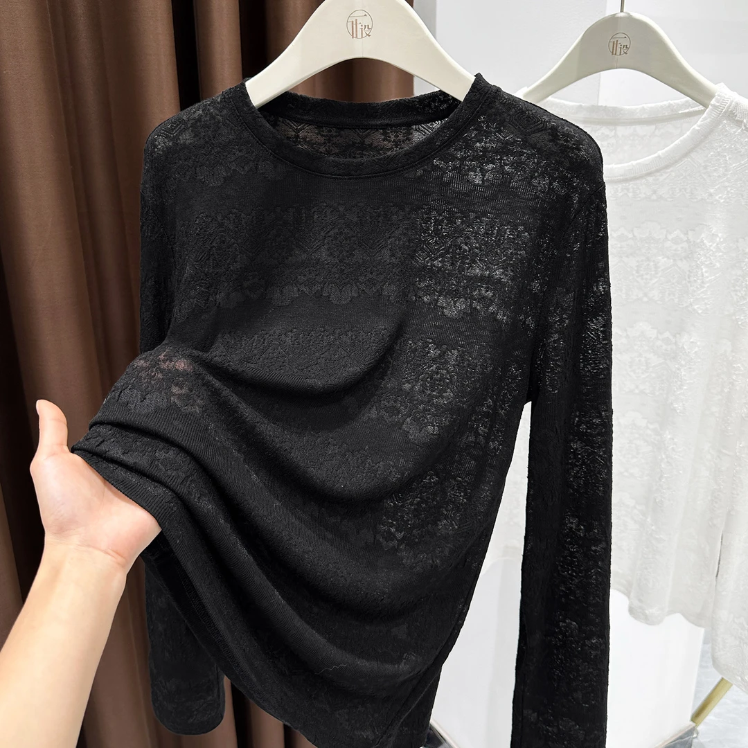 黑色圆领套头显瘦上衣女春季新款洋气外穿宽松罩衫百搭长袖薄T恤