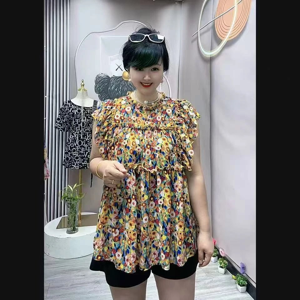 岚岚大码女装夏季新款时尚百搭宽松飞飞袖设计清凉一夏女神衫2406