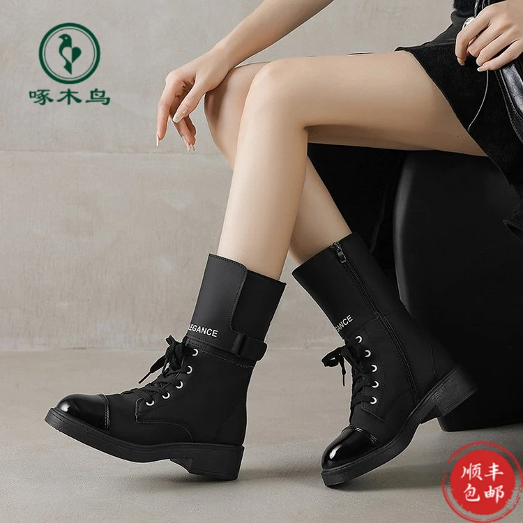 啄木鸟马丁靴女新款加绒加厚短靴潮酷中筒冬季英伦风短款靴子