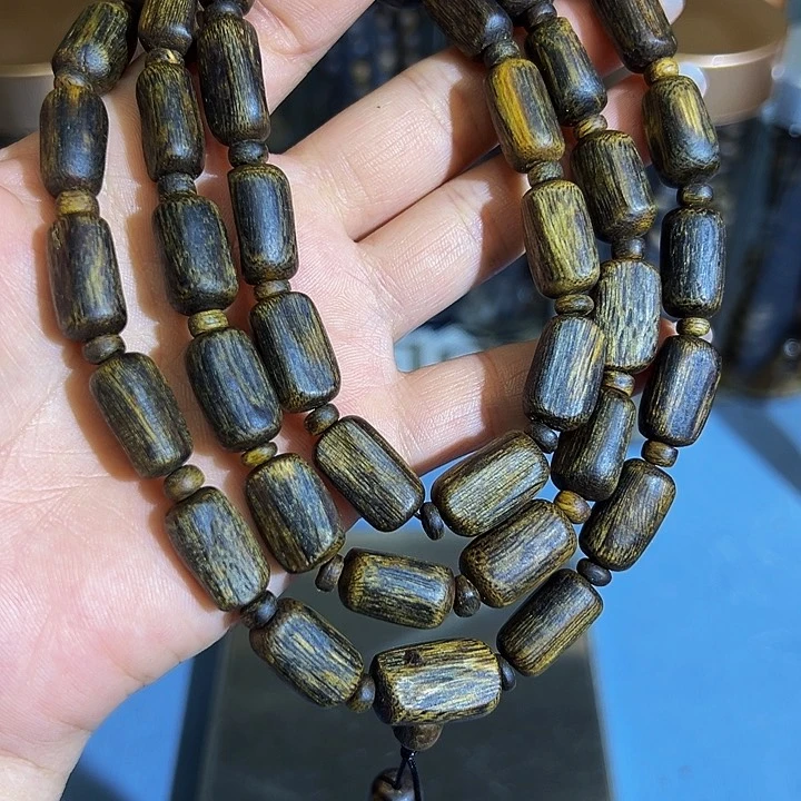 沉香手串再**尘沉水老料树心油多圈绿棋0948