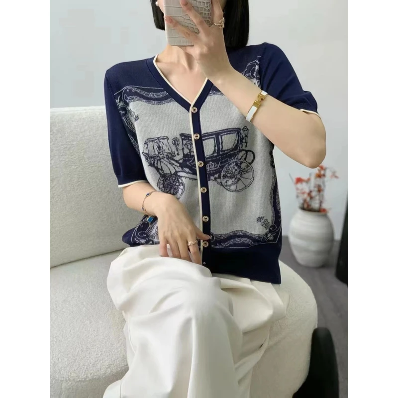 夏季新款高级感气质短袖宽松休闲百搭显瘦拼色短袖