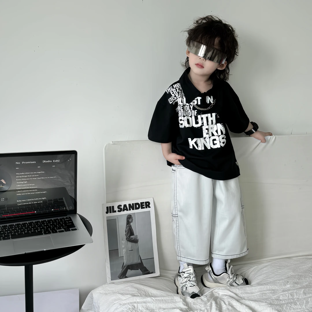 2025夏季新款韩版男童字母前后设计POLO衫短袖衣9107