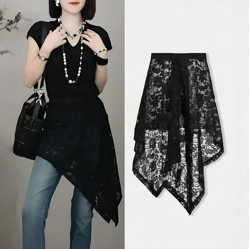 爆款时尚复古设计显瘦蕾丝半身裙屁帘夏季新款不规则2025短裙围裙