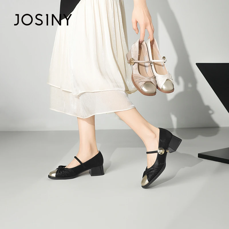 卓诗尼法式复古玛丽珍女鞋2025夏季新款休闲百搭中跟拼色气质单鞋