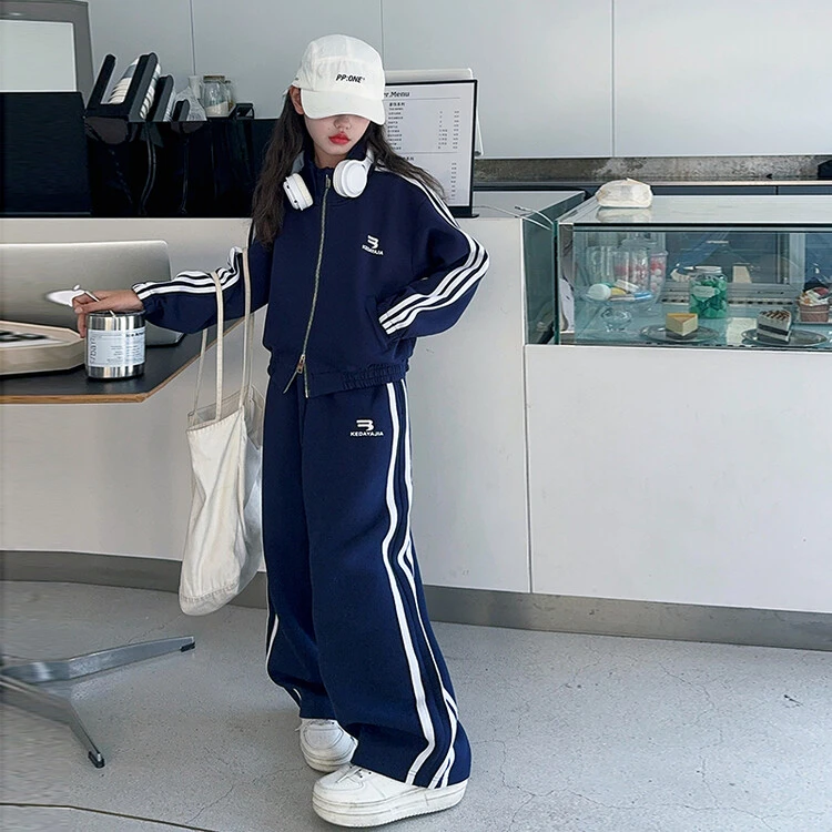 8-12岁高档大童女孩秋装女童网红炸街套装儿童衣服韩版运动休闲风