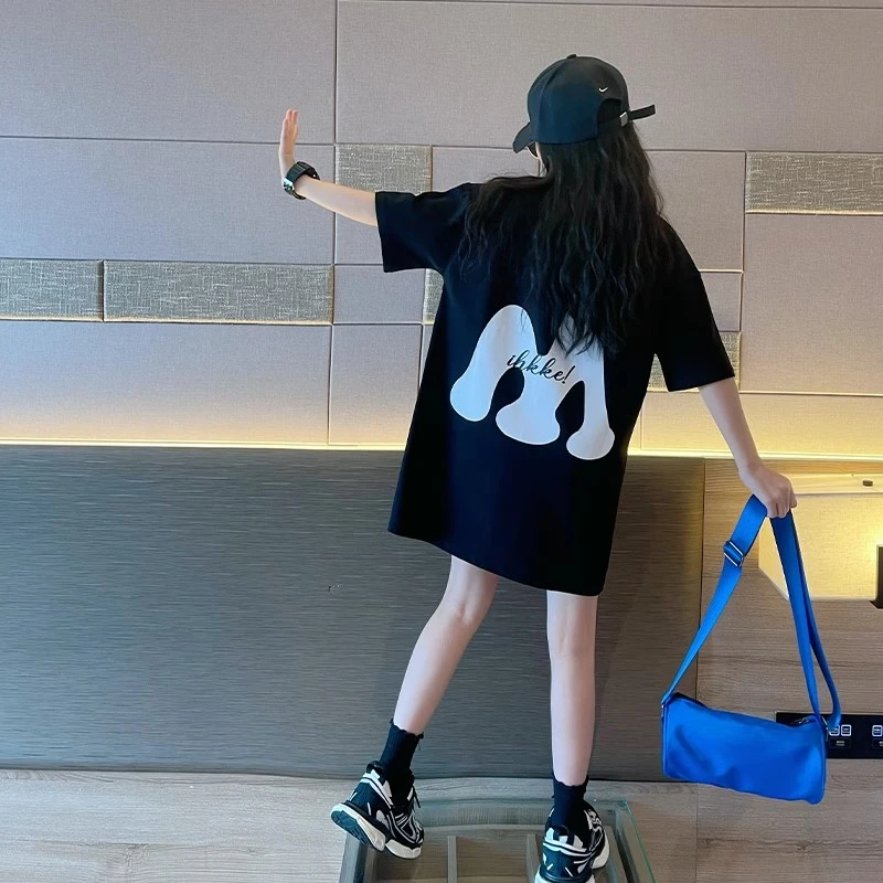 韩版儿童夏装2025新款女童休闲宽松t恤上衣女孩夏季洋气短袖衣服