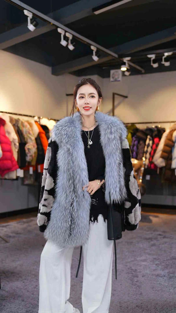 YJ【邢邢推荐】皮毛一体女士外套22109中长款秋冬冬季