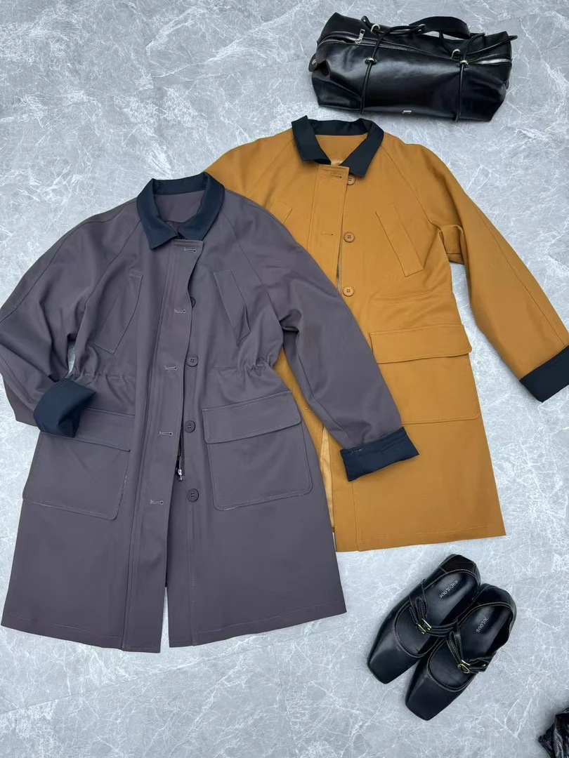 卡其色中长款风衣女春秋休闲宽松显瘦工装风外套大衣