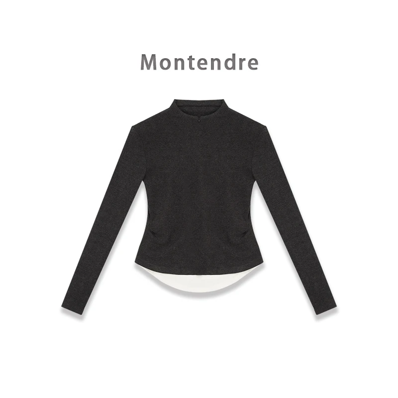 【MonTendre】L 春季新款 运动休闲通勤风拼接修身百搭针织上衣