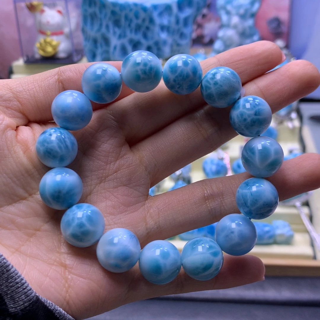 针钠钙石（海纹石）未镶嵌手串14+手串色差略异