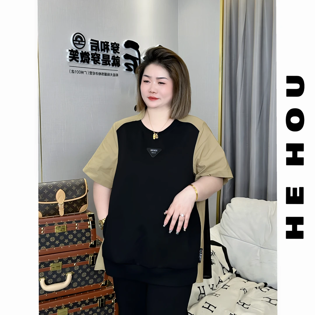 503397 和后大码 春季假两件百搭时尚百搭显瘦设计感拼接衬衫T恤