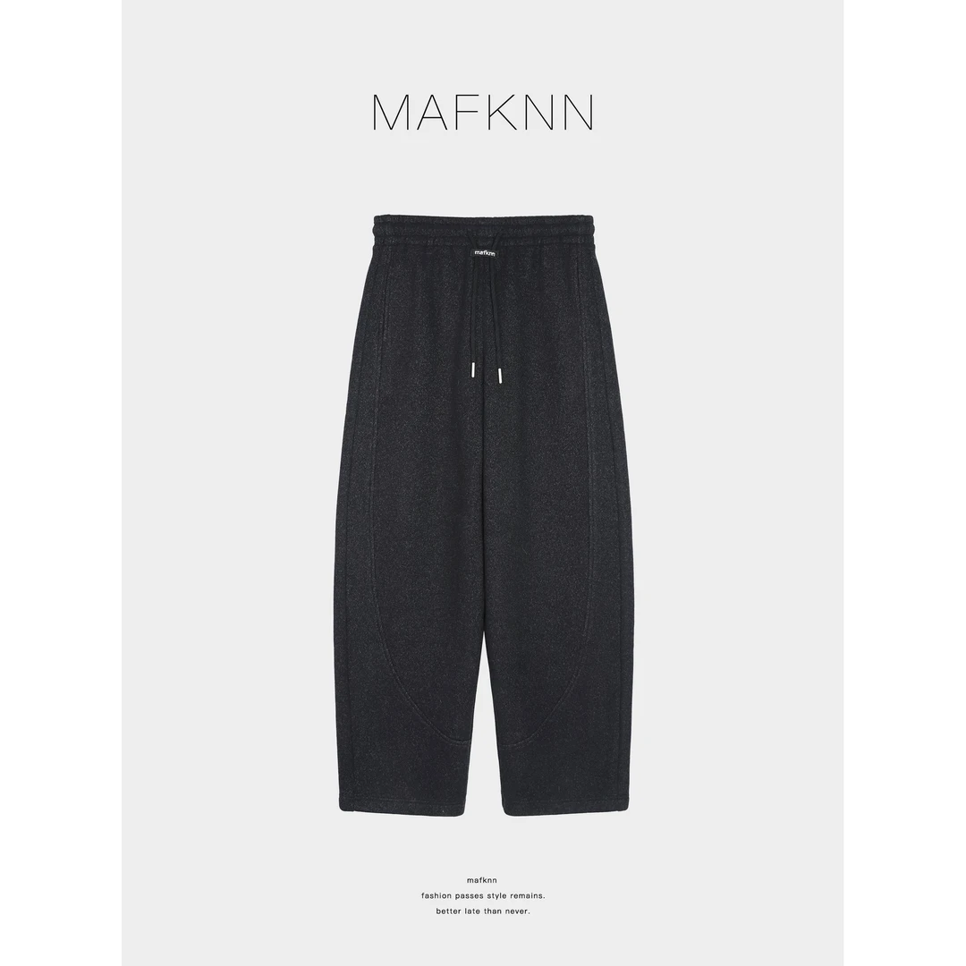 MAFKNN/玛肯时尚休闲简约纯色百搭系带松紧腰休闲裤糯米裤MK13518