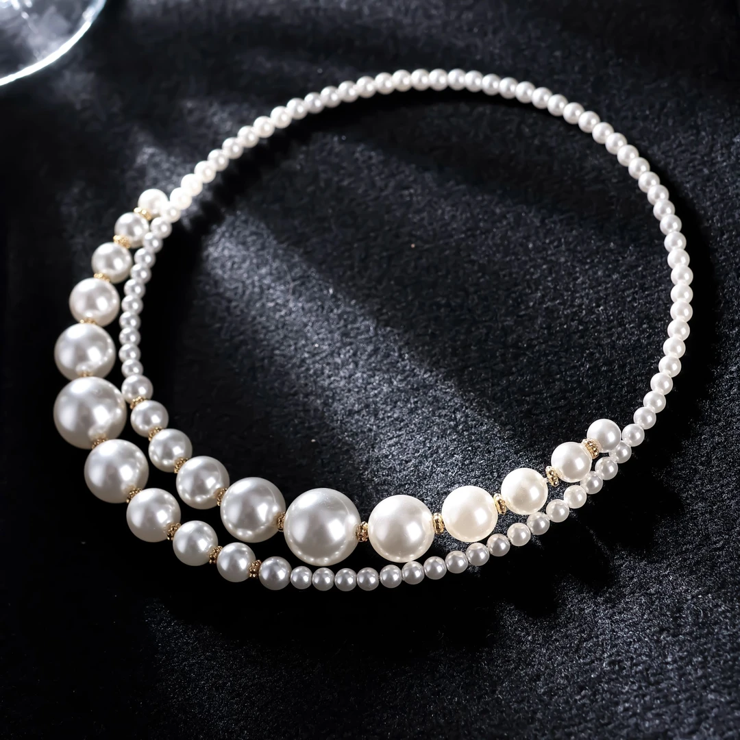 铜合金仿珍珠项链 交叉珍珠项链女轻奢高级感项圈锁骨链时尚百搭