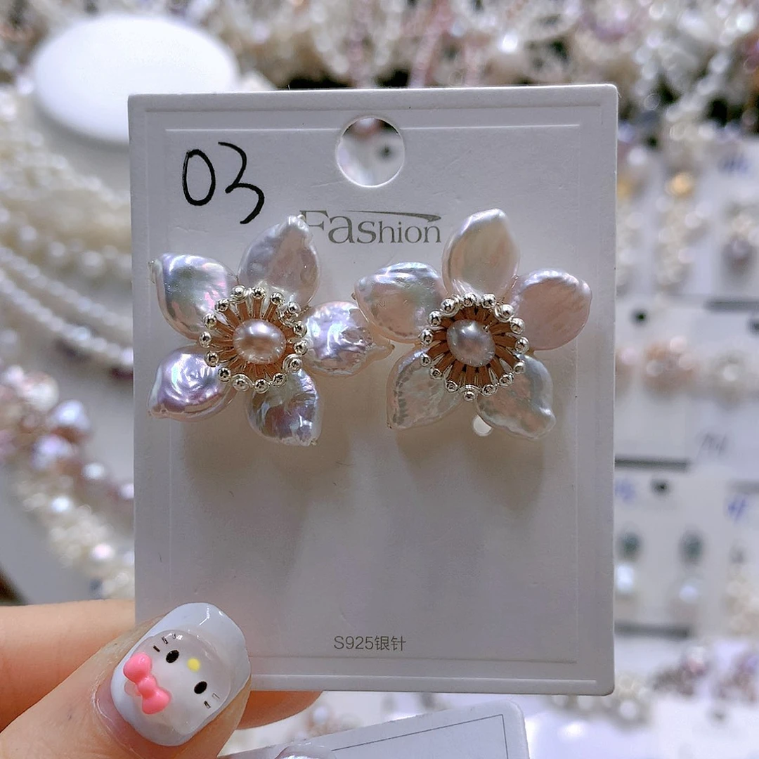 银S925镶嵌耳饰淡水珍珠