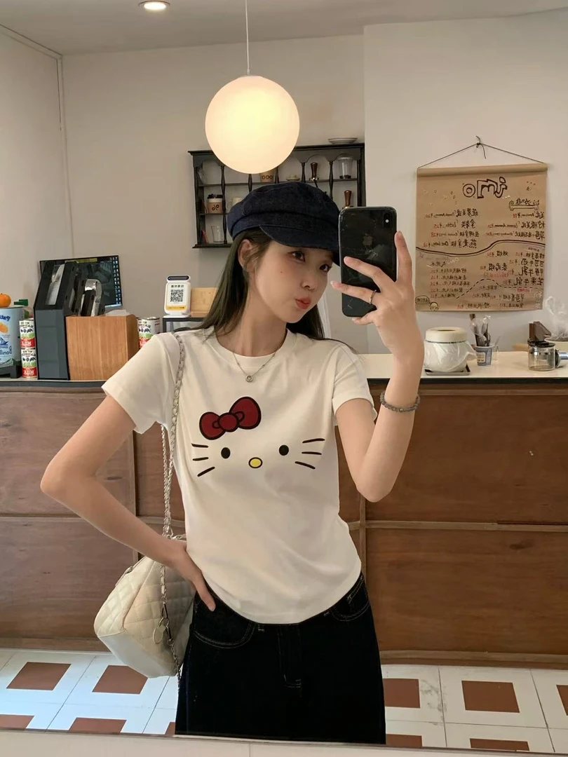 卡通印花正肩显瘦短袖T恤女2025夏季新款大码女装胖mm时尚百搭