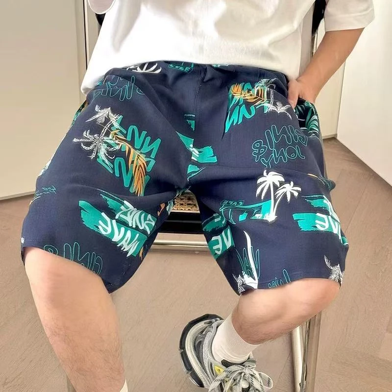 印花宽松韩版中裤短裤薄款家居裤迷彩男睡裤夏季个性