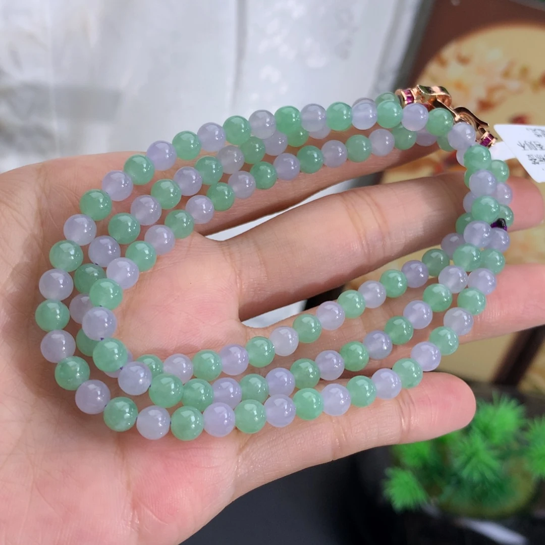 翡翠未镶嵌手串卡5冰胶紫绿项链