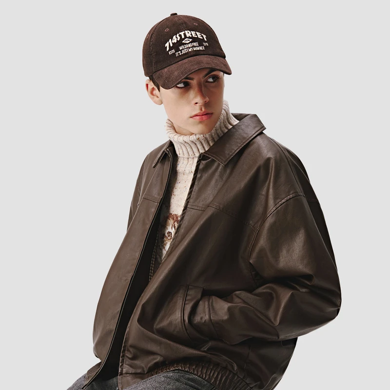 714st基础仿皮夹克休闲百搭宽松复古情侣外套421506